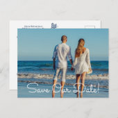 青と白の水色フローラ写真結婚の 案内ポストカード (正面/裏面)