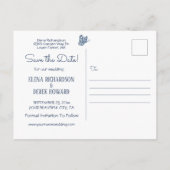 青と白の水色フローラ写真結婚の 案内ポストカード (裏面)