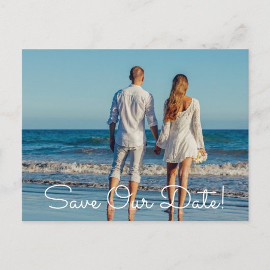 青と白の水色フローラ写真結婚の 案内ポストカード (正面)