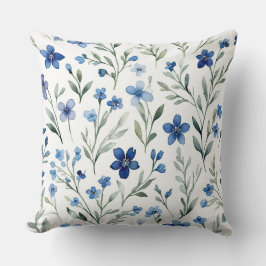 青と白の水色フローラ クッション