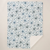 青と白の水色モロッコタイルパターン シェルパブランケット (正面)
