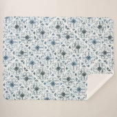 青と白の水色モロッコタイルパターン シェルパブランケット (正面(横))