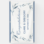 青と白の水色葉の結婚 横断幕 (縦)