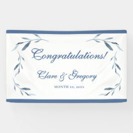 青と白の水色葉の結婚 横断幕