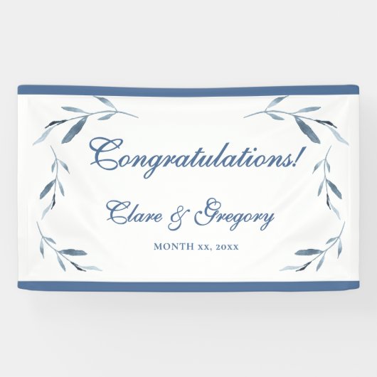 青と白の水色葉の結婚 横断幕 (横)