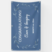 青と白の水色葉の結婚 横断幕 (縦)