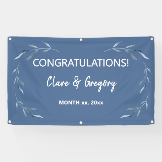 青と白の水色葉の結婚 横断幕 (横)