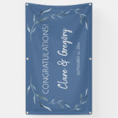 青と白の水色葉の結婚 横断幕 (縦)