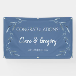 青と白の水色葉の結婚 横断幕