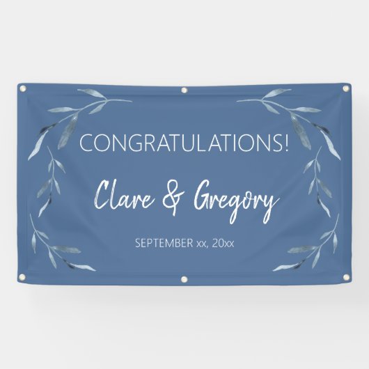 青と白の水色葉の結婚 横断幕 (横)