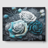 青と白の氷の冬のバラ ゲストブック (裏面)