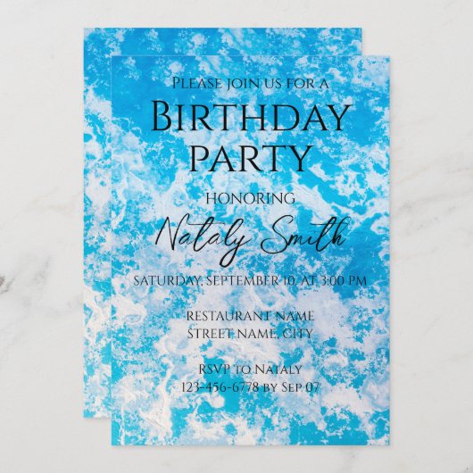 青と白の氷の惑星の表面 招待状 (正面/裏面)