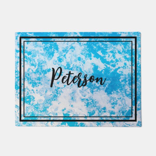 青と白の氷惑星表面 ドアマット (正面)