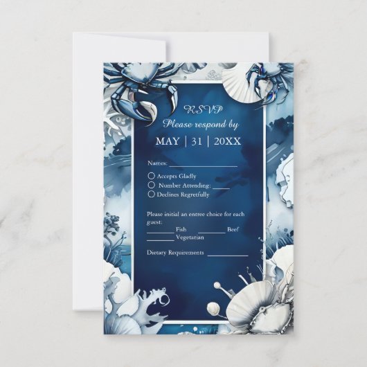 青と白の沿岸の結婚vibe 出欠カード (正面)