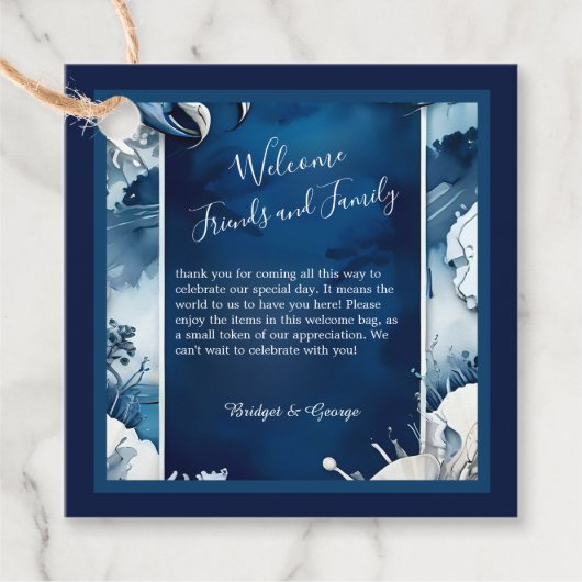 青と白の沿岸のvibe結婚式の引き出物ラベル フェイバータグ (正面)