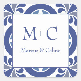 青と白の沿岸地中海の結婚の スクエアシール