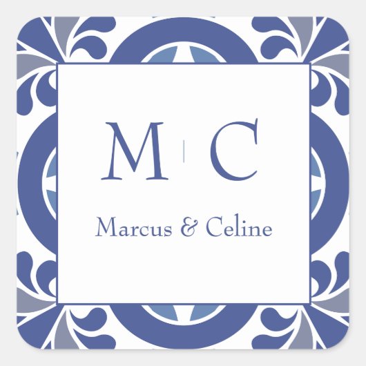 青と白の沿岸地中海の結婚の スクエアシール (正面)