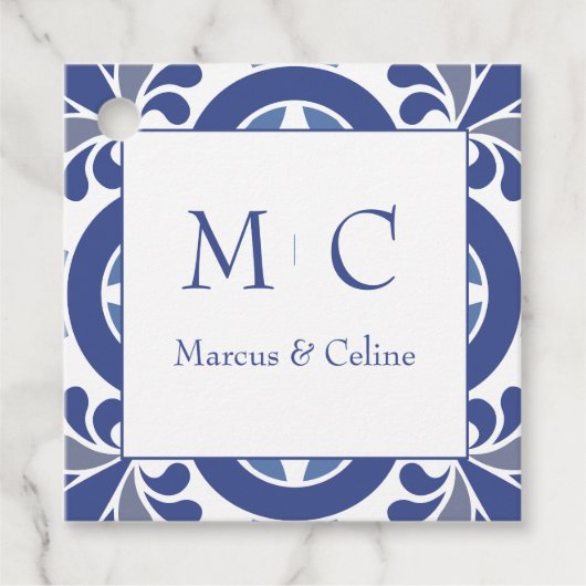 青と白の沿岸地中海の結婚の フェイバータグ (正面)