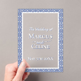 青と白の沿岸地中海の結婚式の招待 アクリル招待状