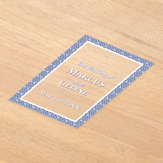 青と白の沿岸地中海の結婚式の招待 アクリル招待状 (レイダウン)