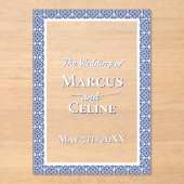 青と白の沿岸地中海の結婚式の招待 アクリル招待状 (正面)