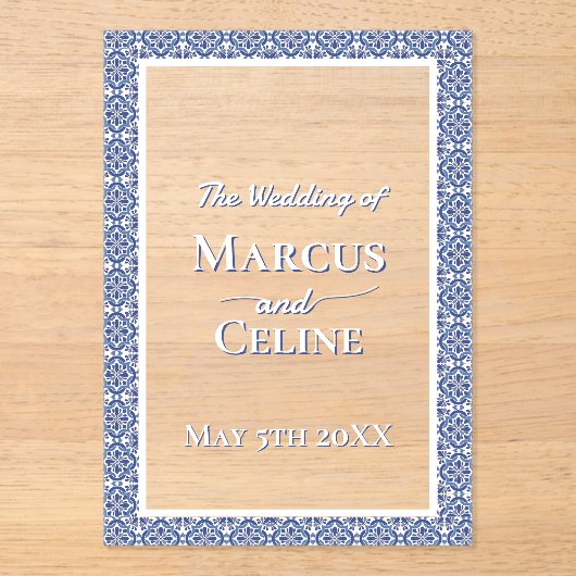 青と白の沿岸地中海の結婚式の招待 アクリル招待状 (正面)