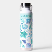 青と白の沿岸水のカラーシェル ウォーターボトル (正面)