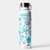 青と白の沿岸水のカラーシェル ウォーターボトル (背面)