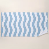 青と白の沿岸波パターン ビーチタオル (正面)