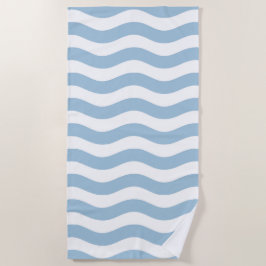 青と白の沿岸波パターン ビーチタオル
