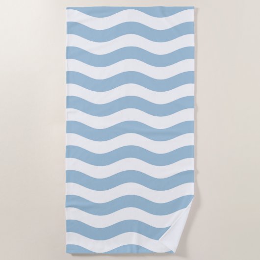 青と白の沿岸波パターン ビーチタオル (正面)
