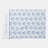 青と白の沿岸貝殻パーソナライズされた キッチンタオル (横)