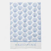 青と白の沿岸貝殻パーソナライズされた キッチンタオル (縦)