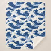 青と白の波のパター航海のン シェルパブランケット (正面)