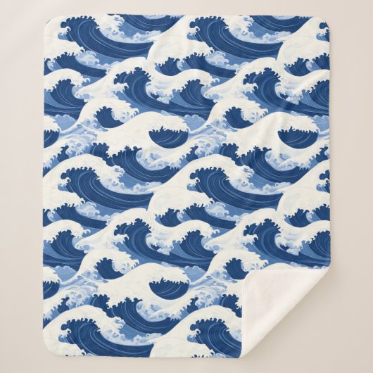 青と白の波のパター航海のン シェルパブランケット (正面)