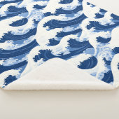 青と白の波のパター航海のン シェルパブランケット (3/4)