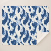 青と白の波のパター航海のン シェルパブランケット (正面(横))