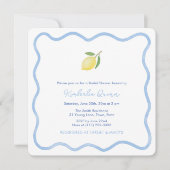 青と白の波状レモ縁どンブライダルシャワー 招待状 (正面)