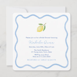 青と白の波状レモ縁どンブライダルシャワー 招待状