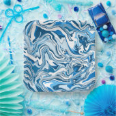 青と白の流体アート大理石 ペーパープレート (パーティー)