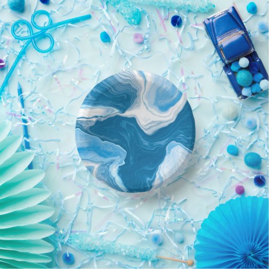 青と白の流体アート大理石 ペーパーボウル (パーティー)