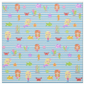 青と白の海の下の人魚ストライプの ファブリック (見本)