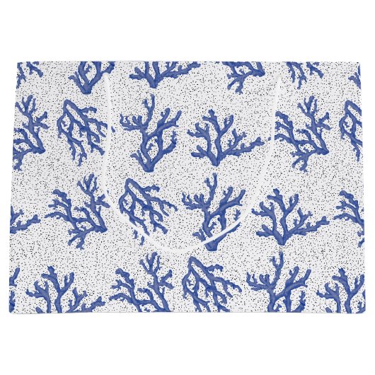 青と白の海サンゴアロバープリント ラージペーパーバッグ (正面)