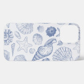 青と白の海シェルと生き物のケース iPhoneケース (裏面横)