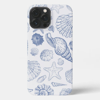 青と白の海シェルと生き物のケース iPhone 13 PRO MAXケース