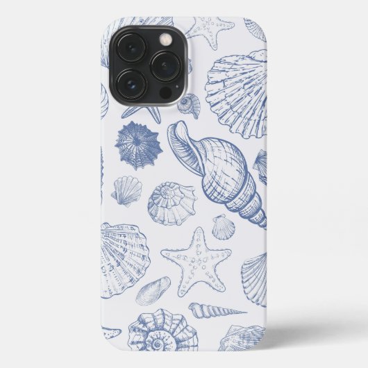 青と白の海シェルと生き物のケース iPhoneケース (裏面)