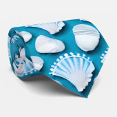 青と白の海貝の模様 ネクタイ (ロール)