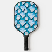 青と白の海貝の模様 ピックルボールラケット (正面)