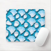 青と白の海貝の模様 マウスパッド (マウス)