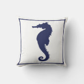 青と白の海馬沿岸航海のビーチThr クッション (正面)